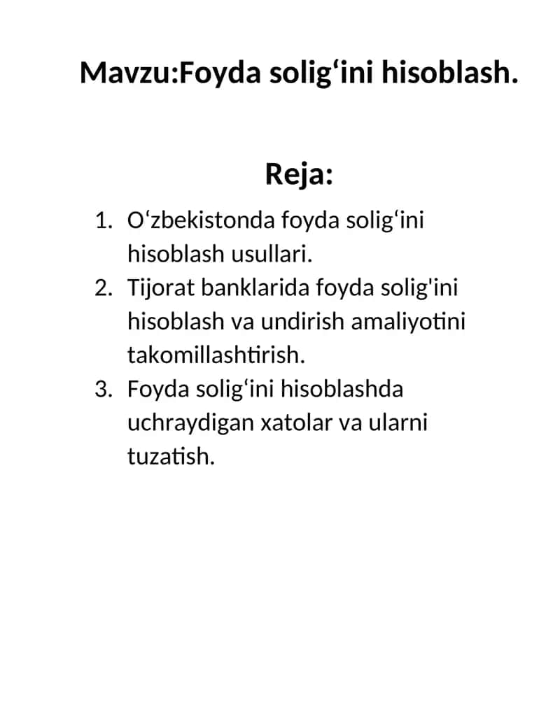 Foyda solig‘ini hisoblash