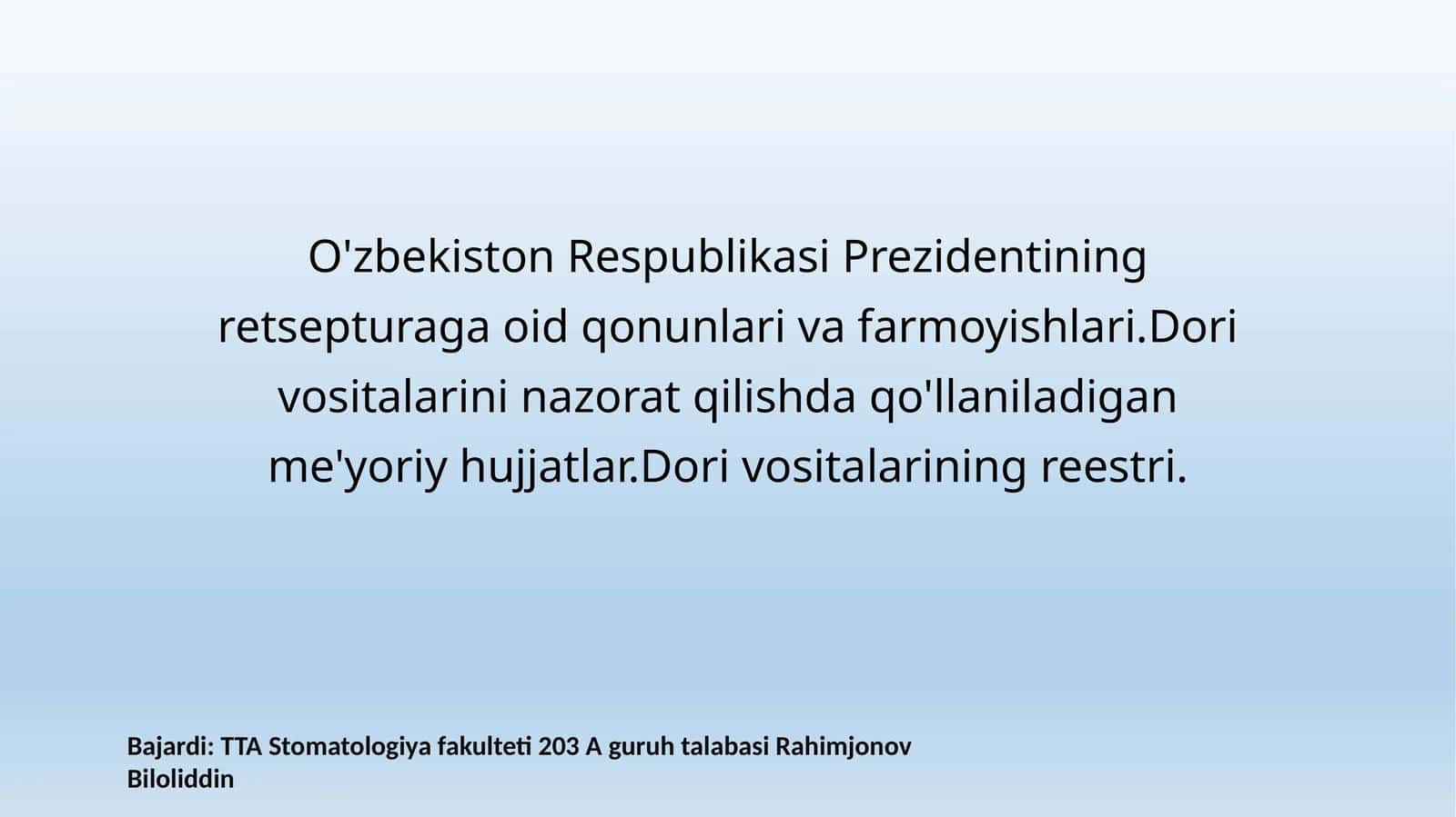 Dori vositalari va ularning nazorati