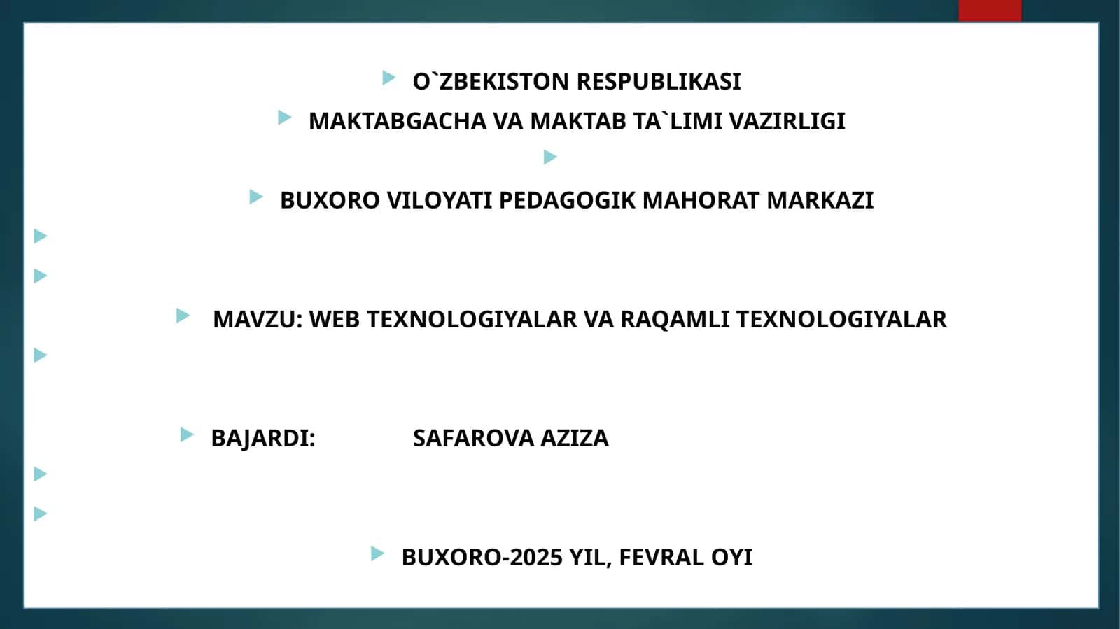 WEB TEXNOLOGIYALAR VA RAQAMLI TEXNOLOGIYALAR