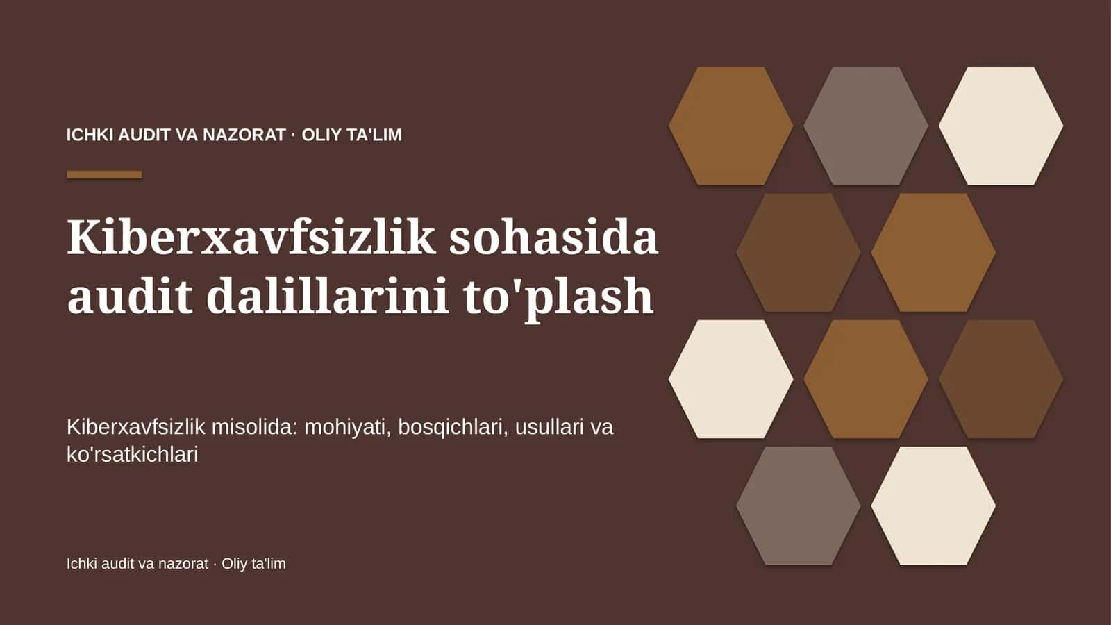 Kiberxavfsizlik sohasida audit dalillarini to'plash