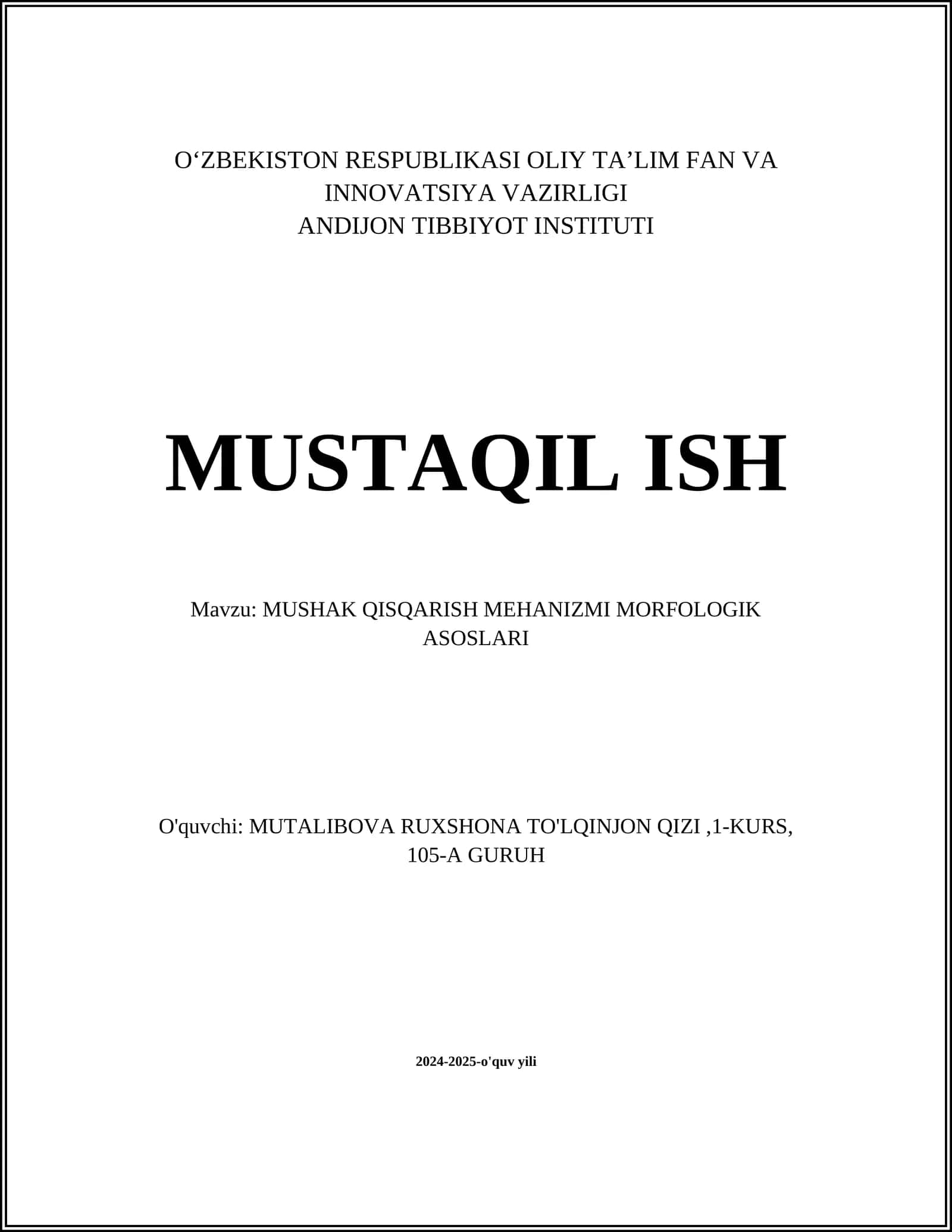 MUSHAK QISQARISH MEHANIZMI MORFOLOGIK ASOSLARI
