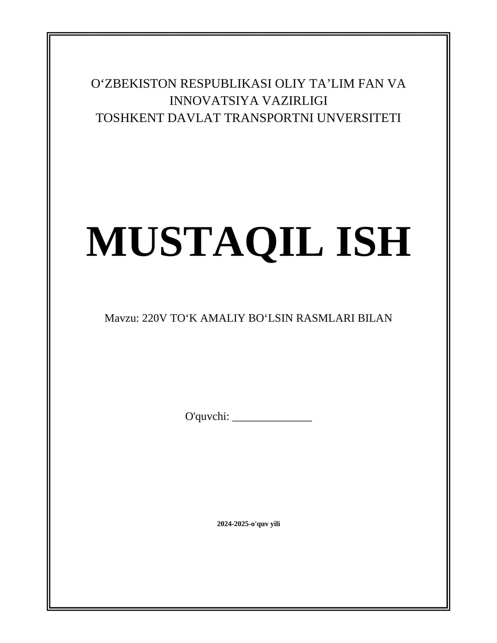 220V TO‘K AMALIY BO‘LSIN RASMLARI BILAN