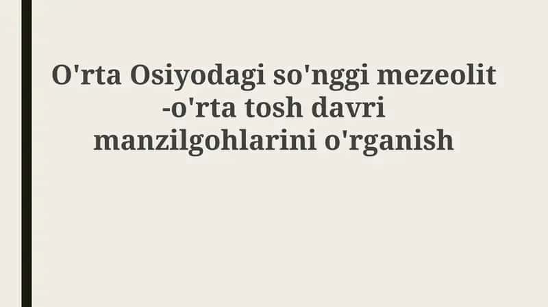 OrtaOsiyodagi so'nggi mezolit - o'rtato'sh davri manzilgohlarini o'rganish