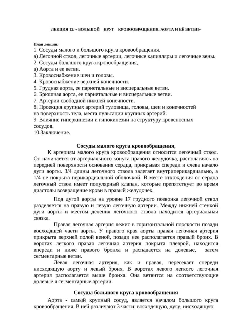 Сосуды малого круга кровообращения