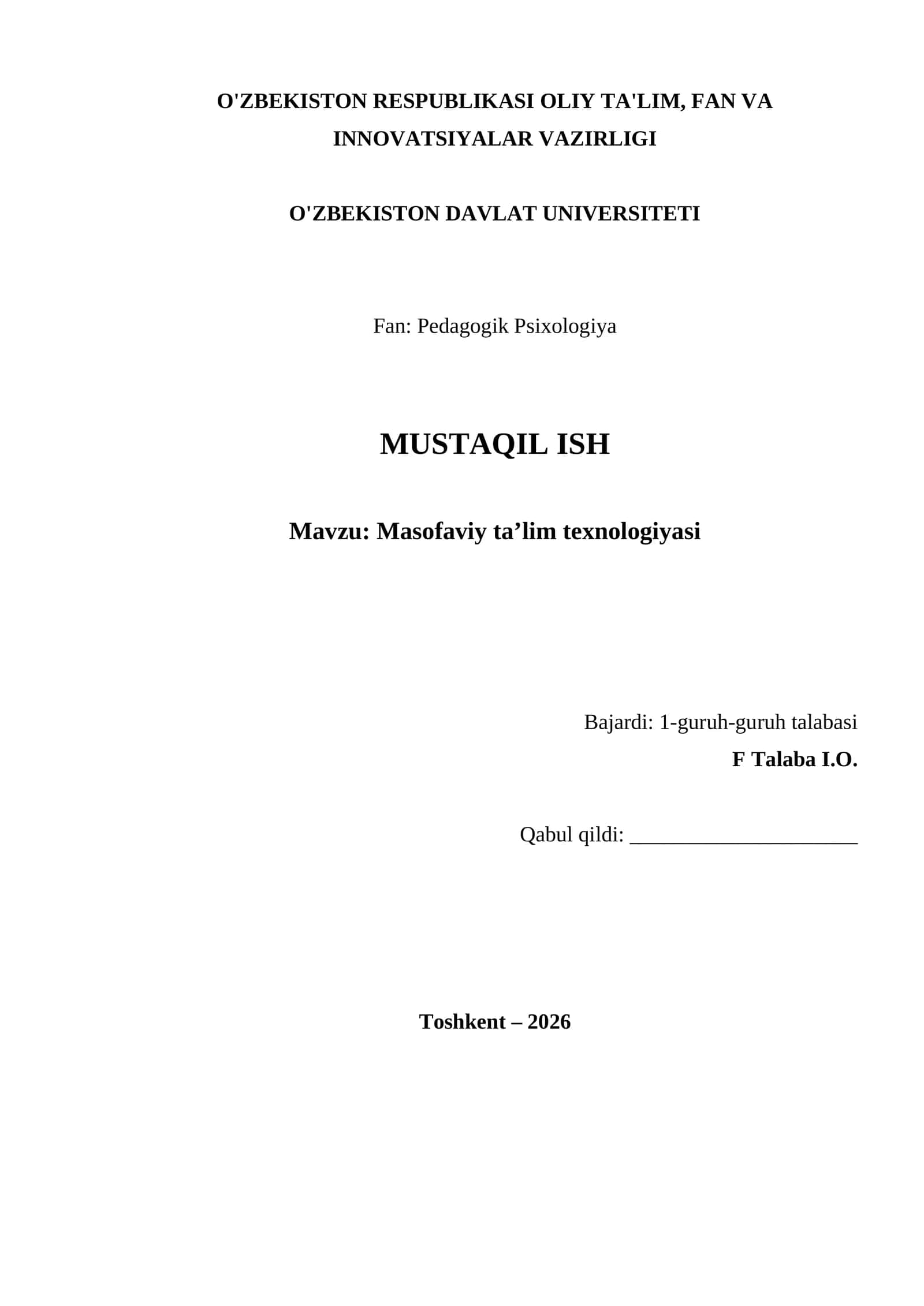 Masofaviy ta’lim texnologiyasi