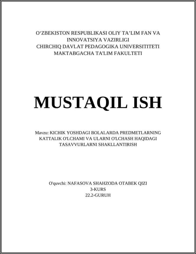 Predmetlarning kattalik tushunchasi