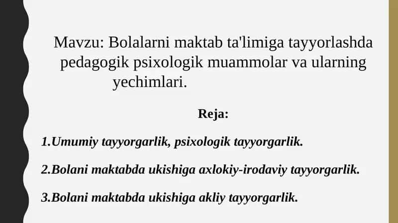 Bolalar maktab ta'limiga tayyorlash pedagogik psixologik muammolar