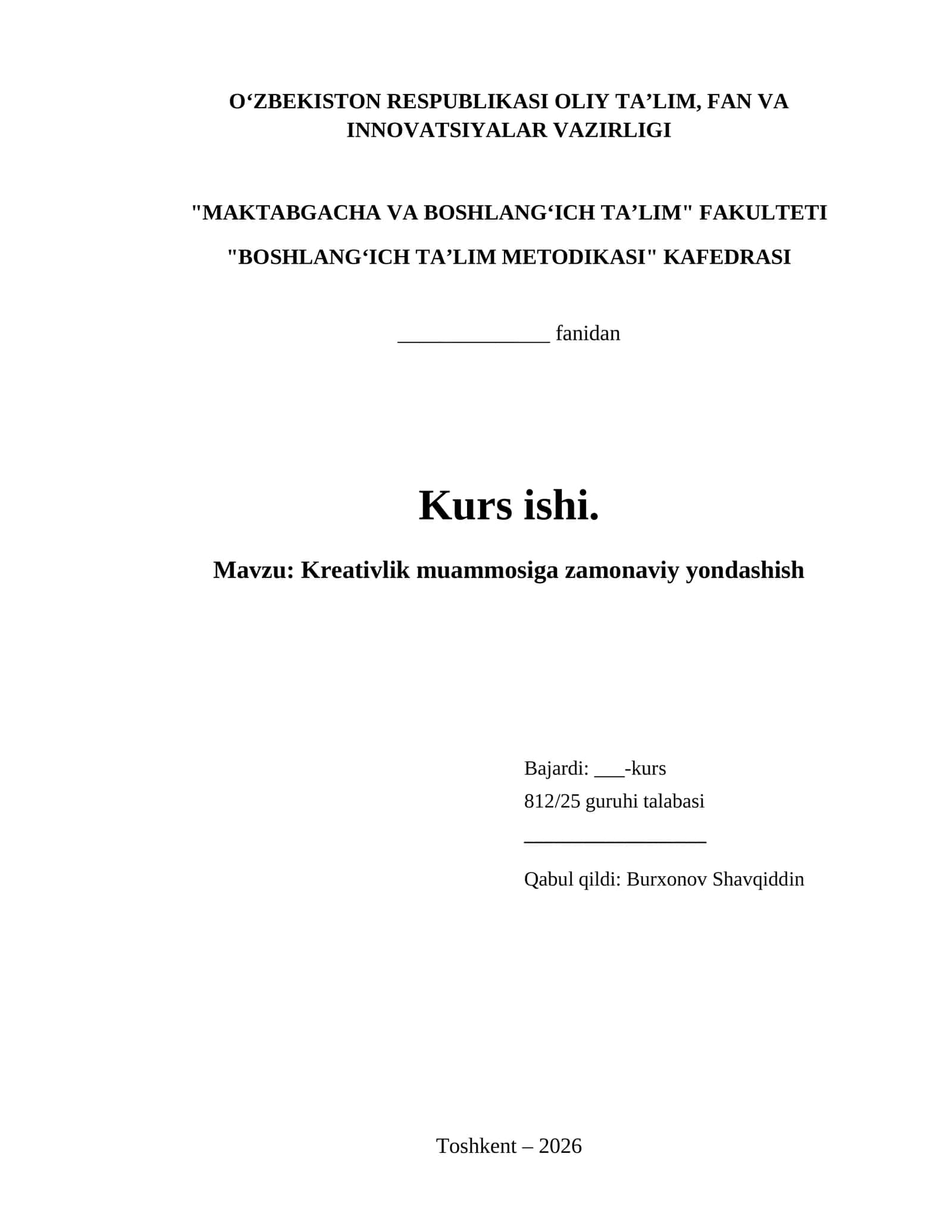 Kreativlik muammosiga zamonaviy yondashish