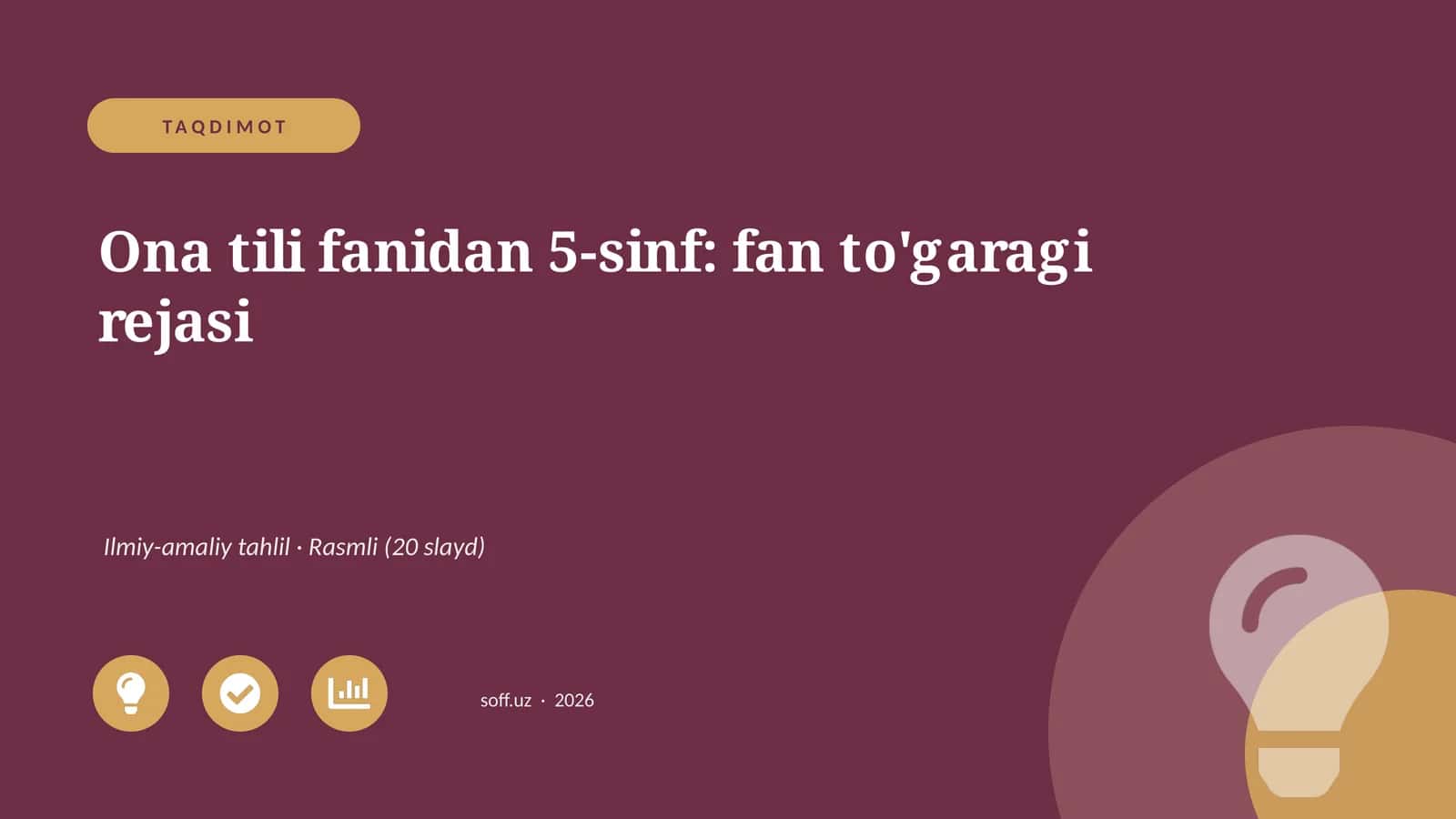 Ona tili fanidan 5-sinf: fan to'garagi rejasi