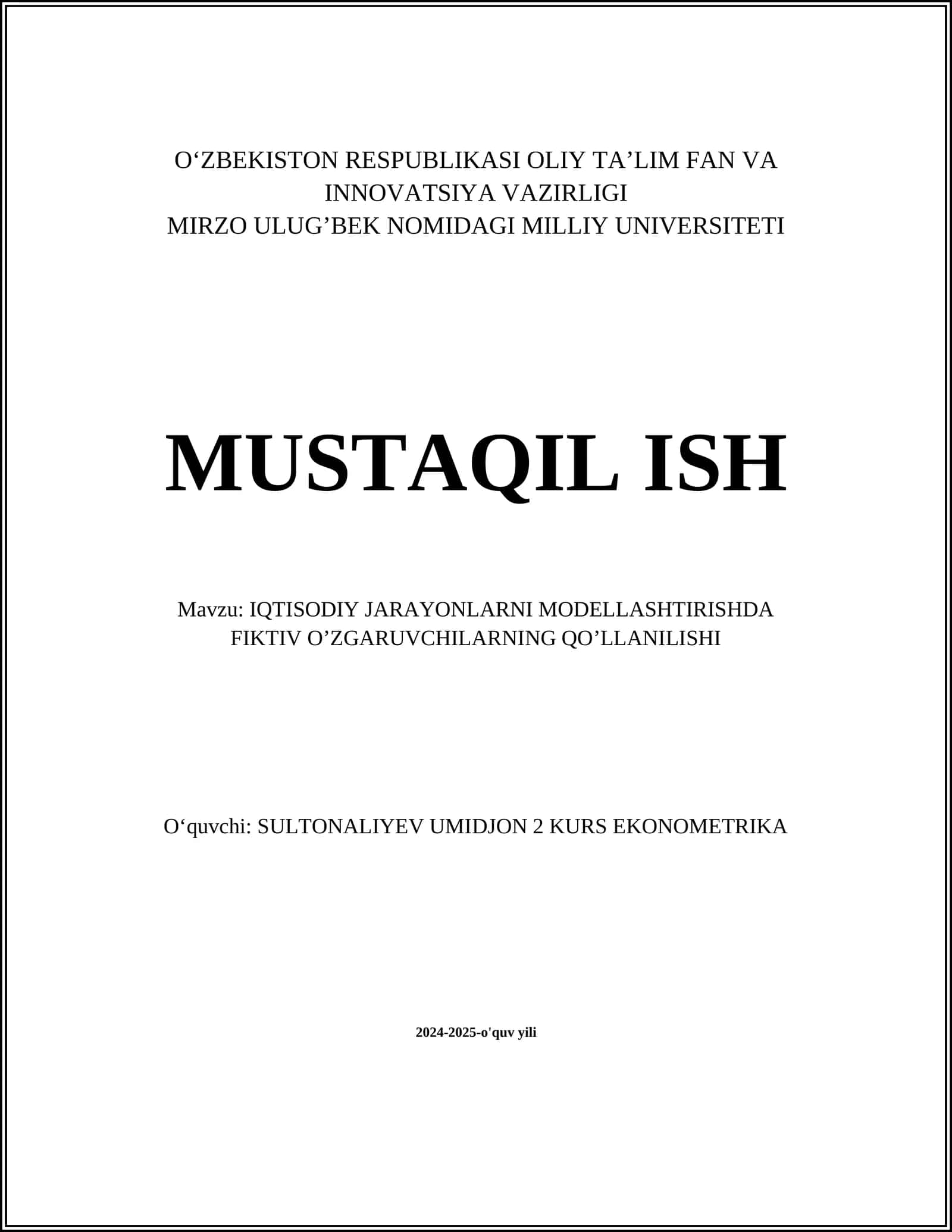 Fiktiv o'zgaruvchilar tushunchasi