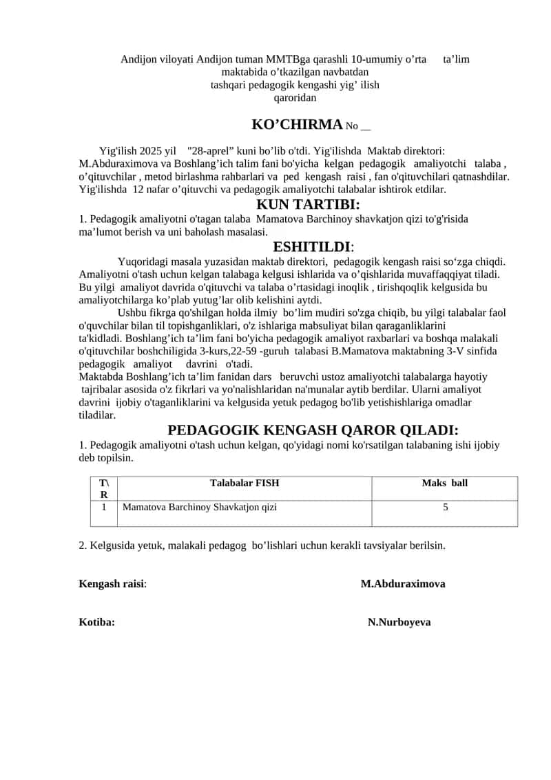 Pedagogik amaliyot davri
