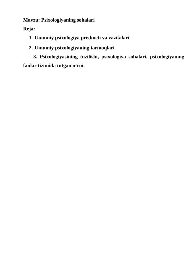 Psixologiyaning sohalari