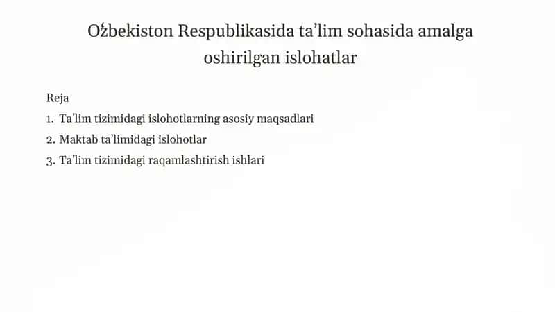 Oʻzbekiston Respublikasi taʼlim sohasida amalga oshirilgan islohatlar