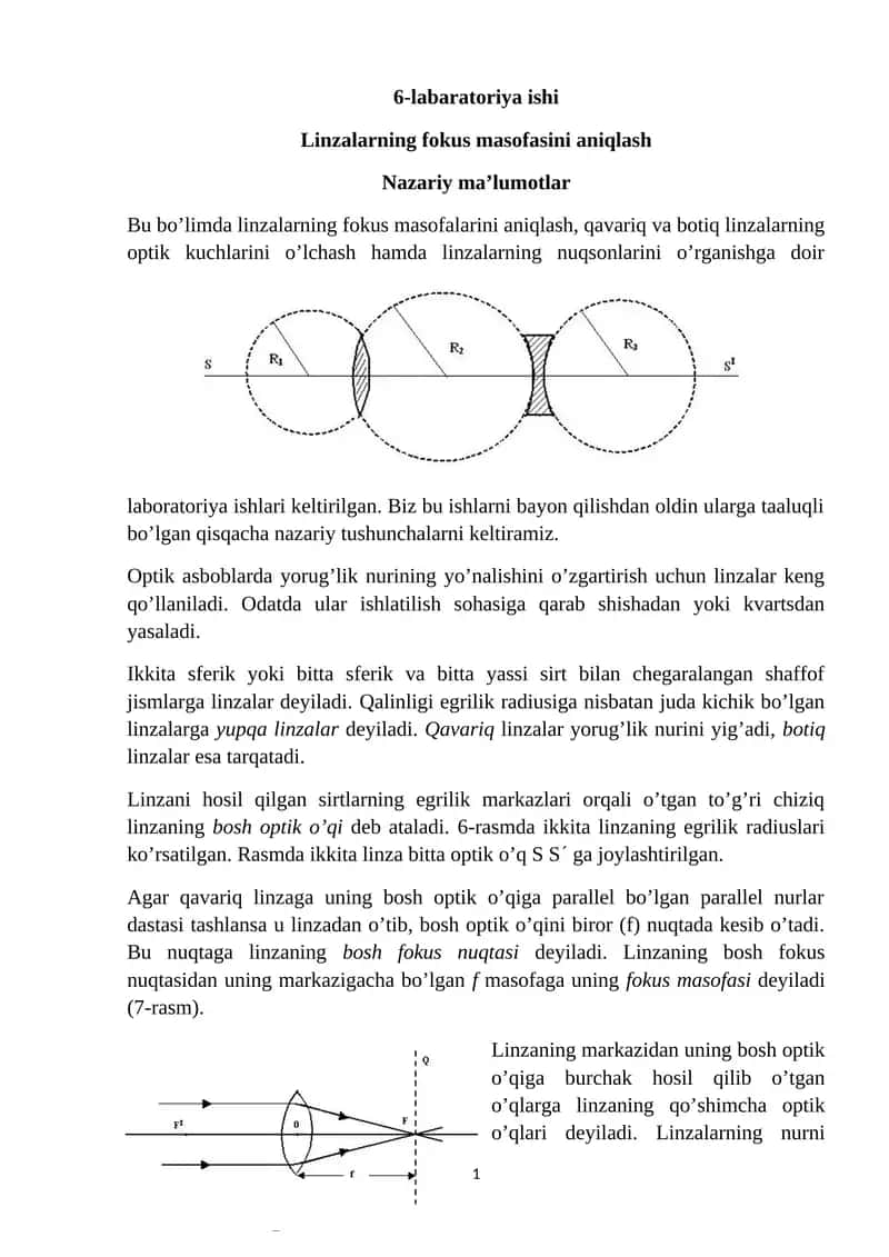 Linzalarning fokus masofasini aniqlash
