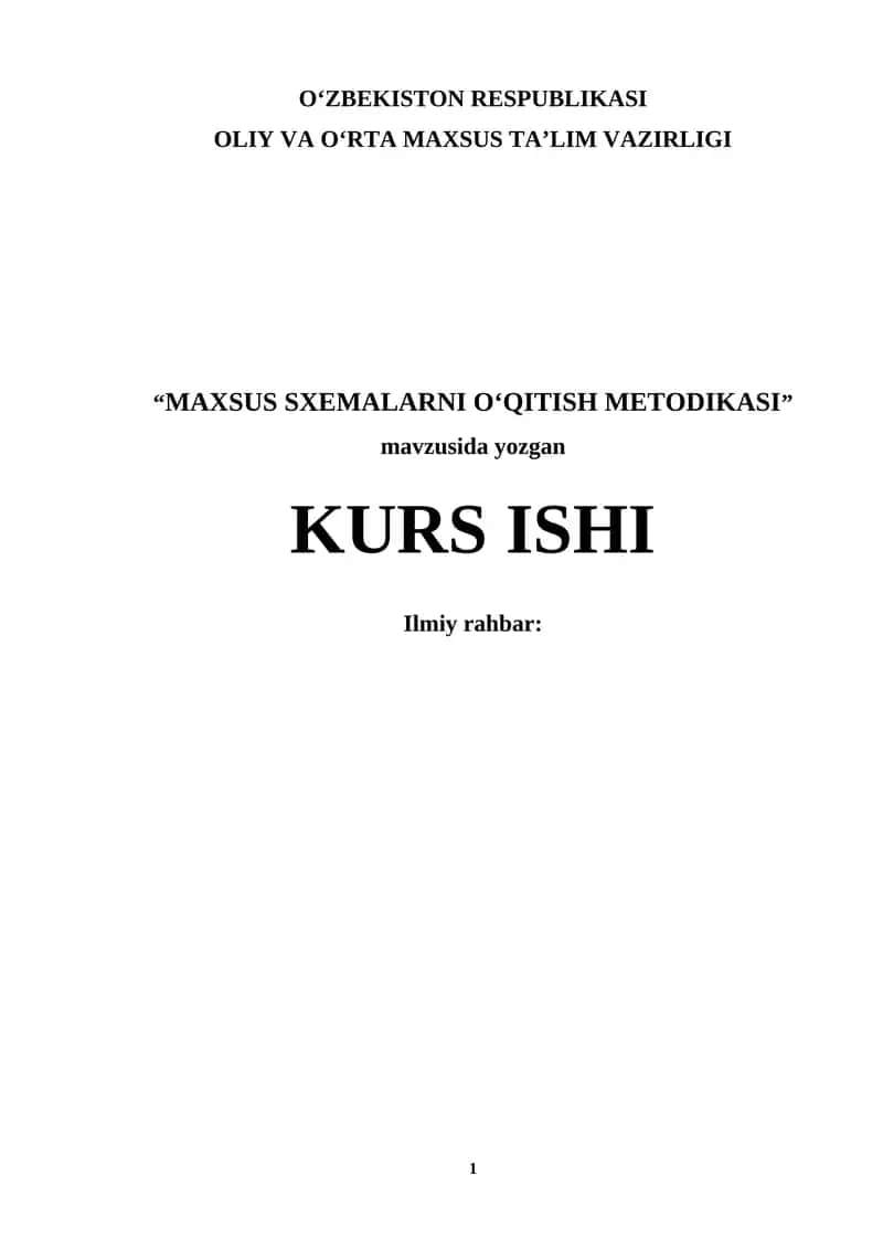 MAXSUS SXEMALARNI O‘QITISH METODIKASI