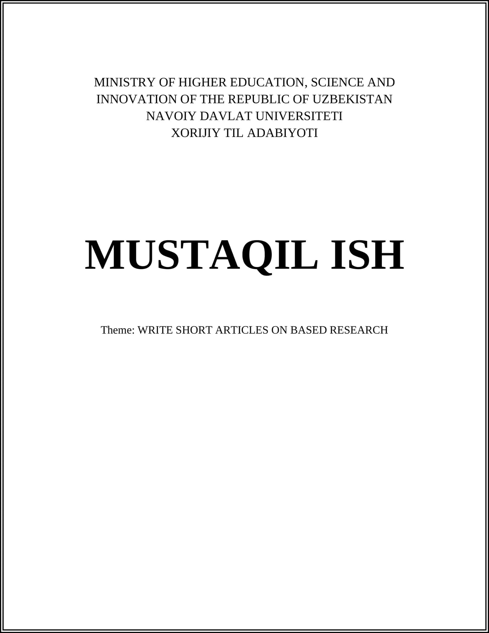 XORIJIY TIL ADABIYOTI MUSTAQIL ISH