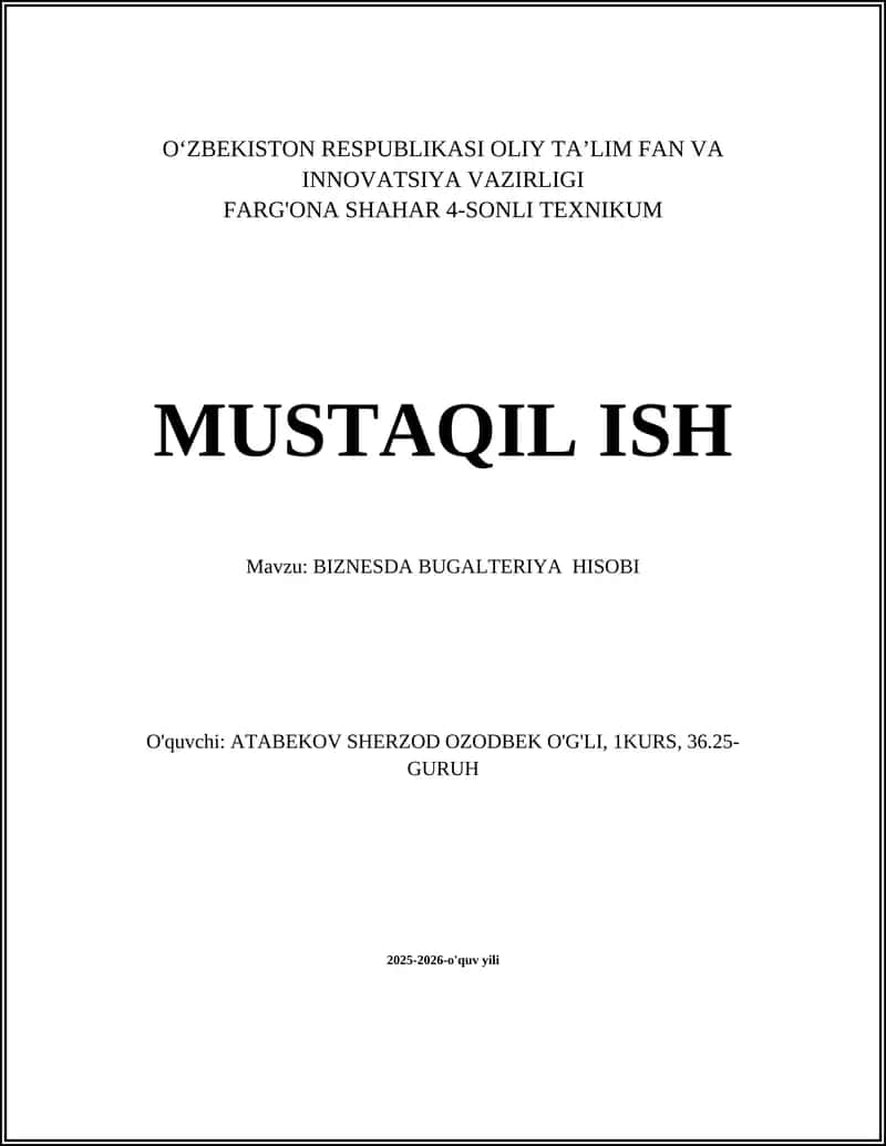 BIZNESDA BUGALTERIYA HISOBI