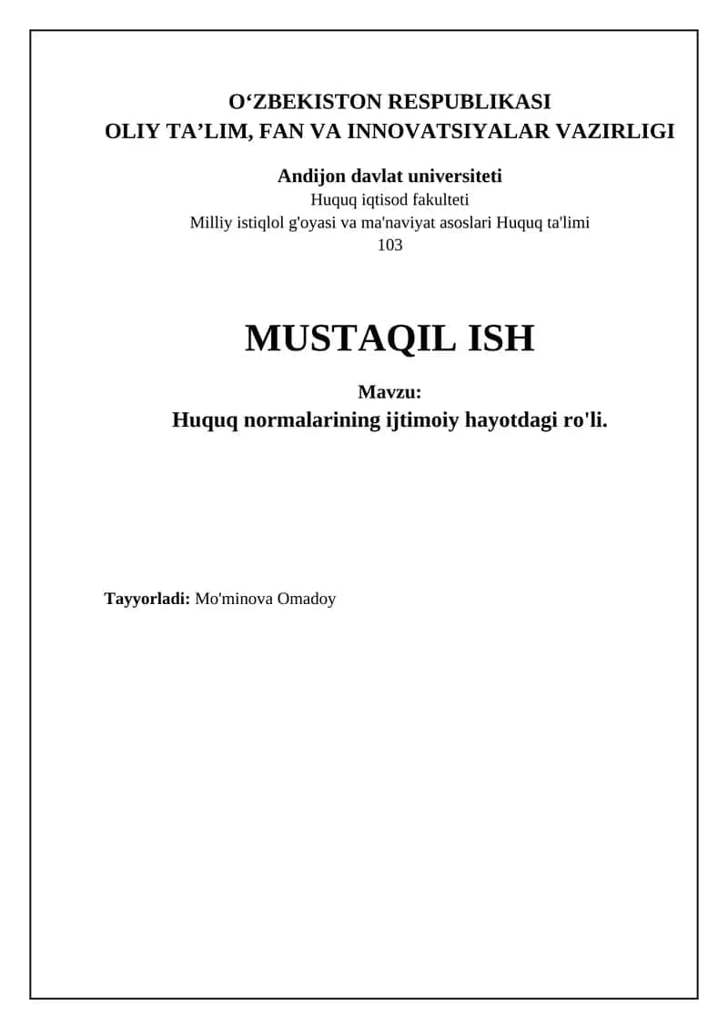 Huquq normalarining ijtimoiy hayotdagi ro'li