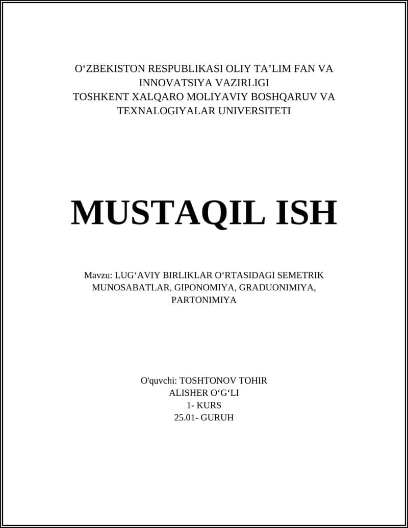 LUGʻAVIY BIRLIKLAR OʻRTASIDAGI SEMETRIK MUNOSABATLAR