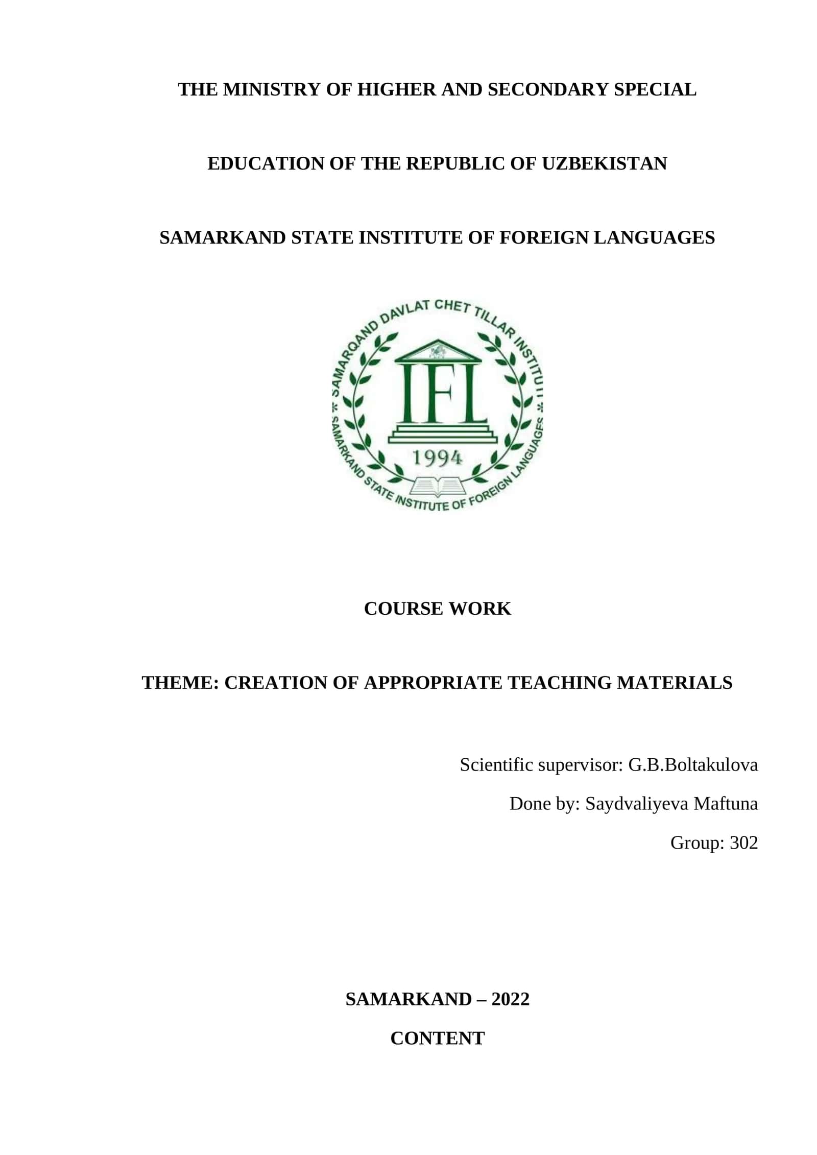 CREATION OF APPROPRIATE TEACHING MATERIALS