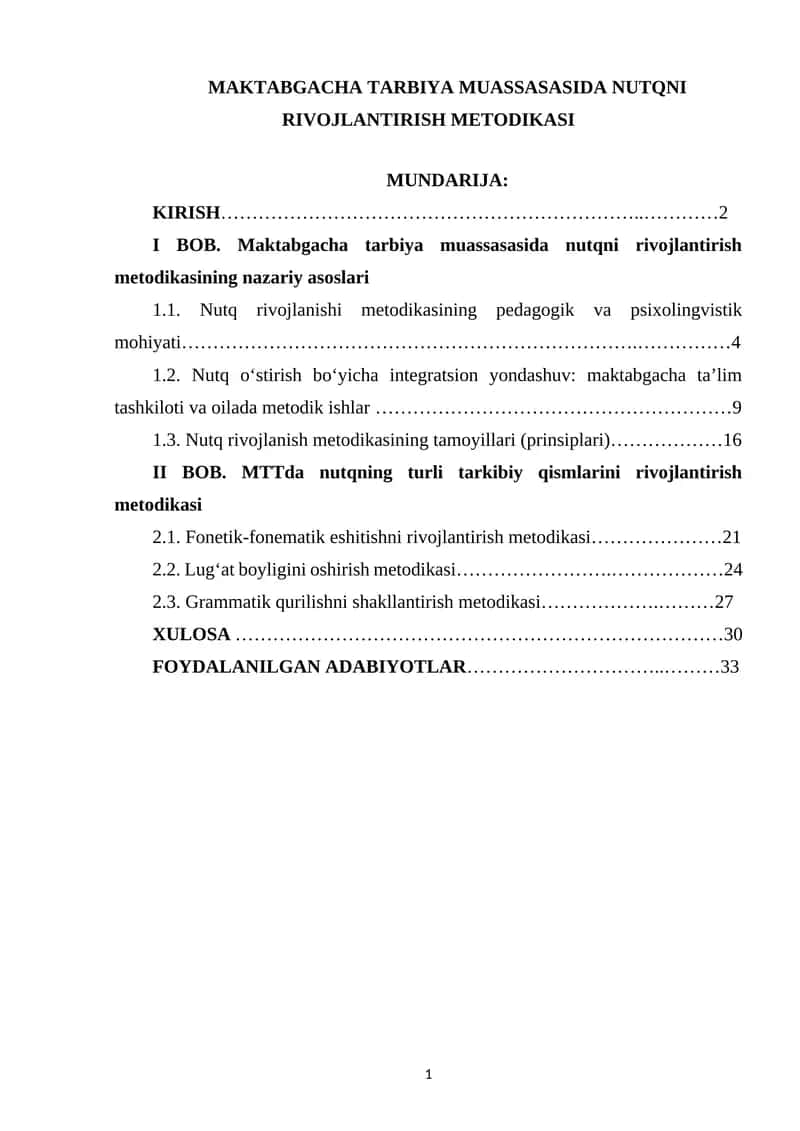 Maktabgacha tarbiya muassasasida nutqni rivojlantirish metodikasi