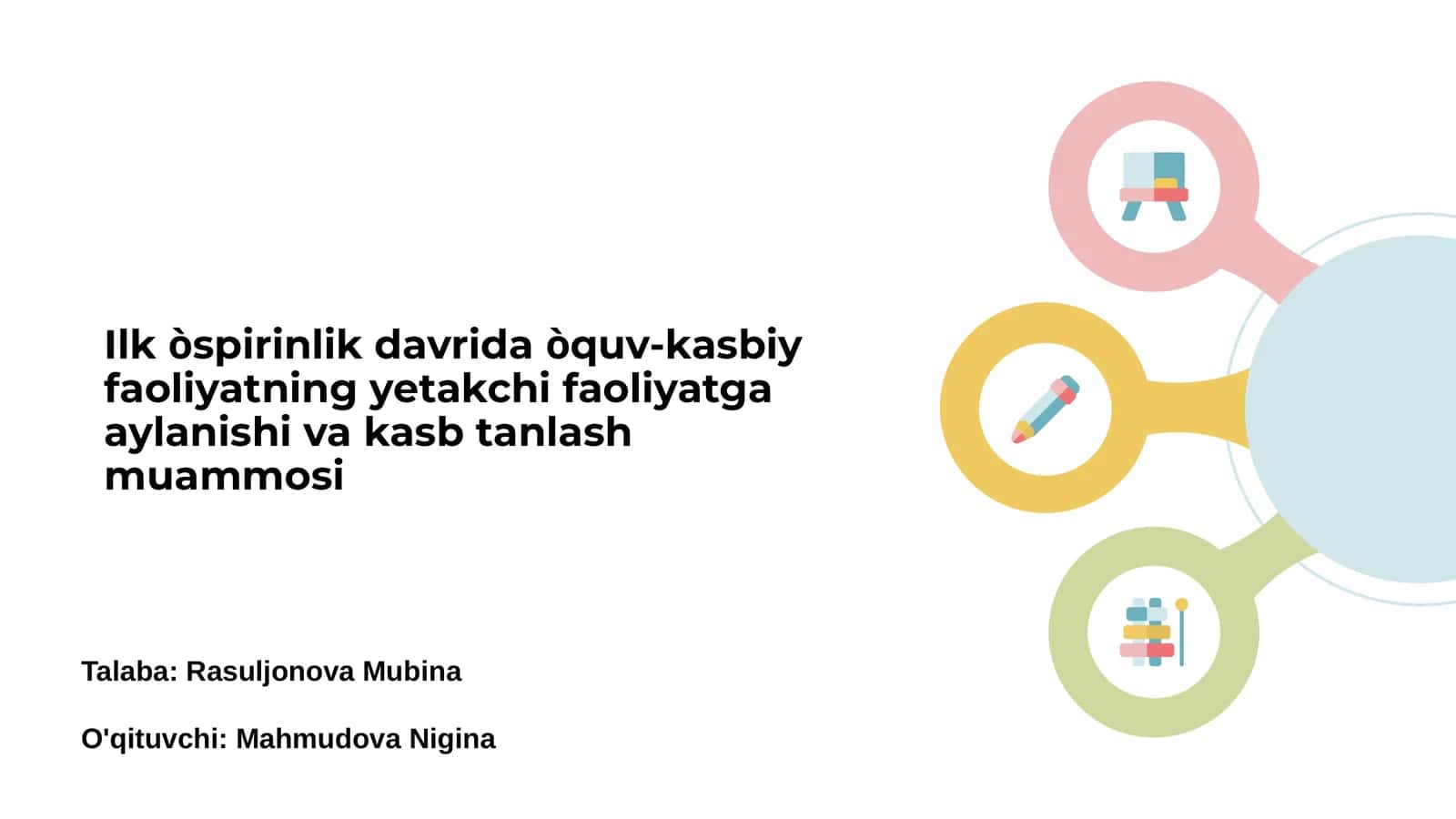 Ilk òspirinlik davrida òquv-kasbiy faoliyatning yetakchi faoliyatga aylanishi va kasb tanlash muammosi