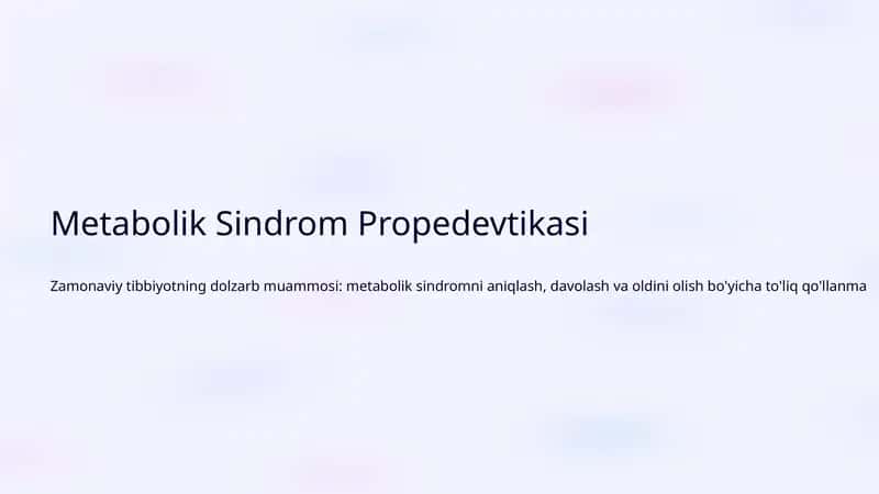 Metabolik Sindrom Propedevtikasi