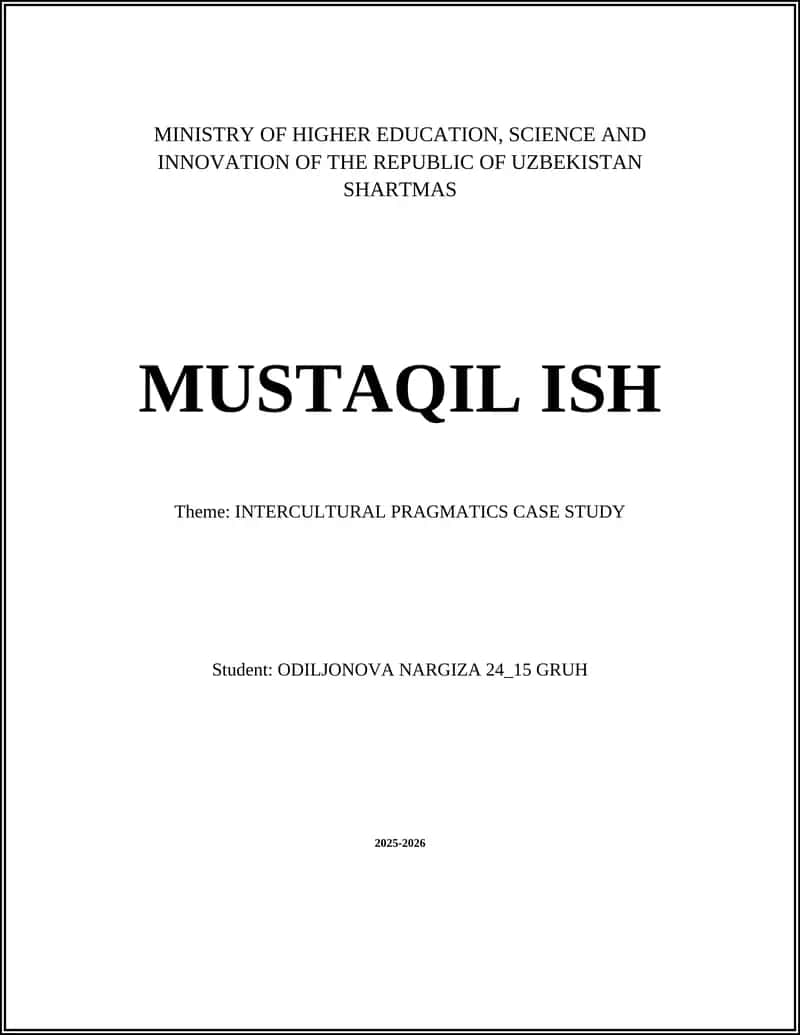 INTERCULTURAL PRAGMATICS CASE STUDY
