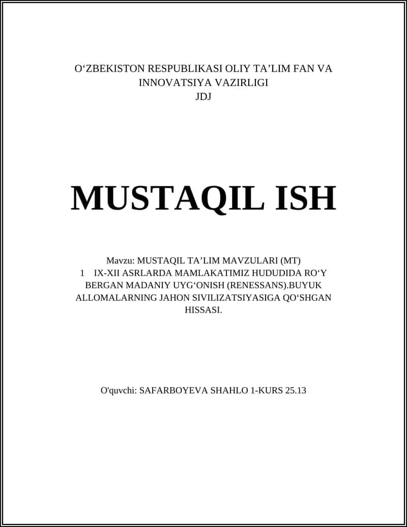 MUSTAQIL TA’LIM MAVZULARI (MT)