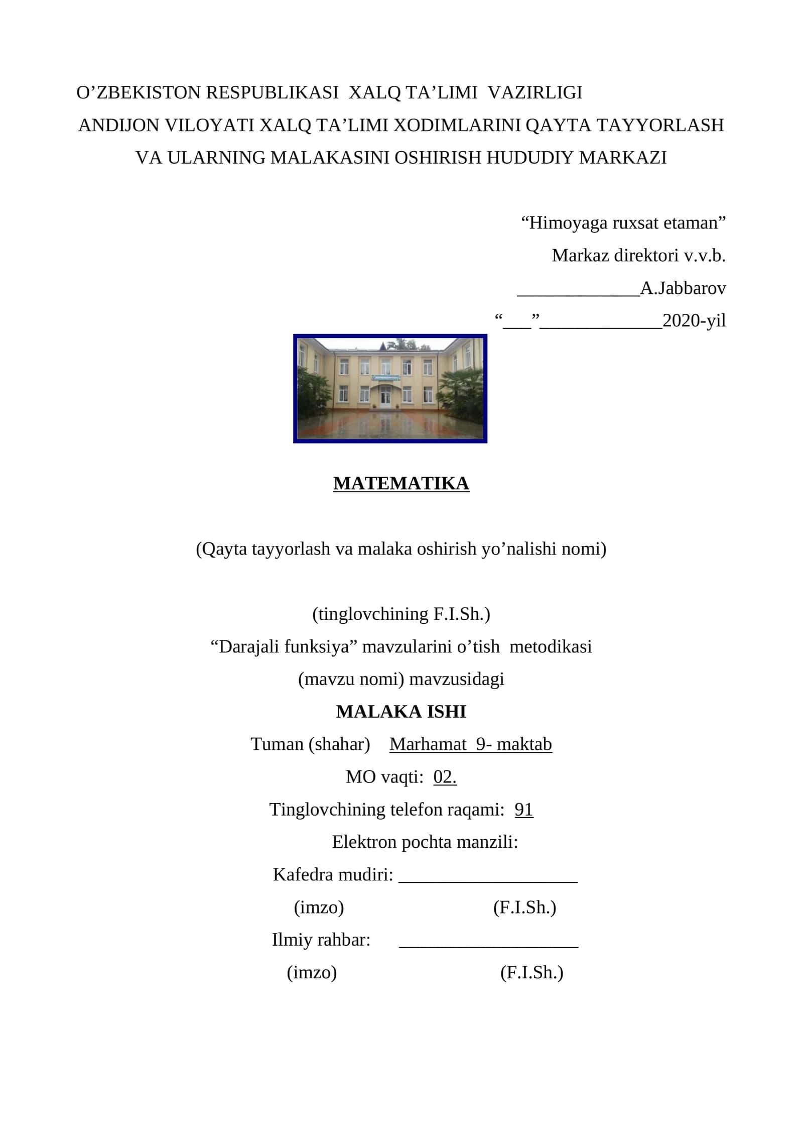 Matematika "Darajali funksiya" mavzularini o'tish metodikasi