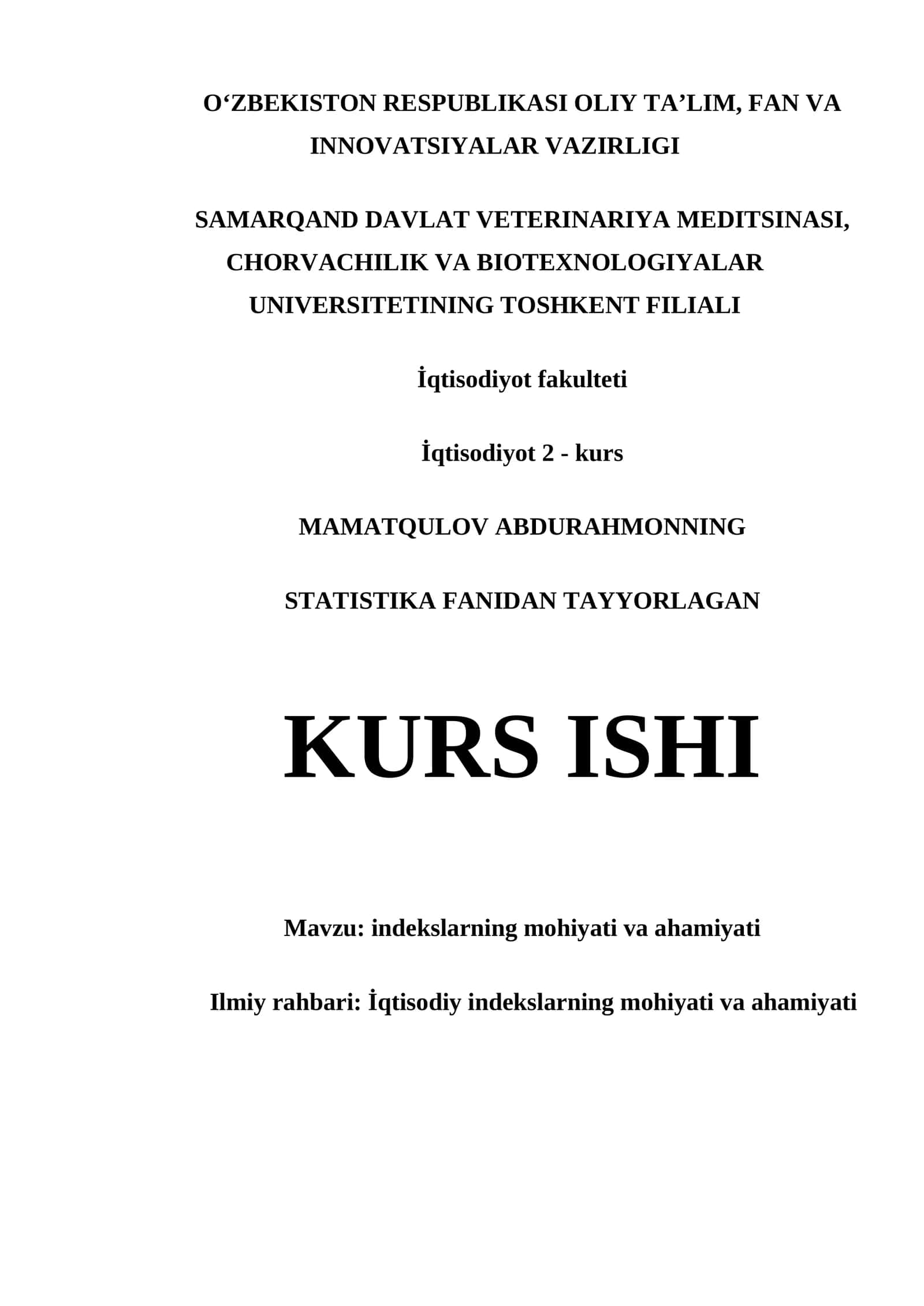 Indekslarning mohiyati va ahamiyati