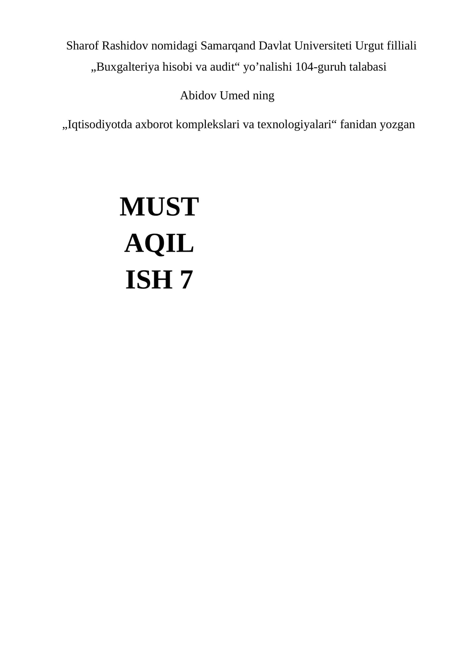 Iqtisodiyotda axborot komplekslari va texnologiyalari