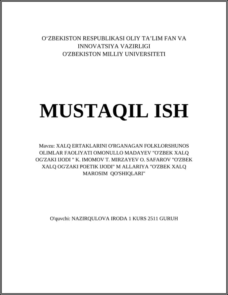 XALQ ERTAKLARINI O'RGANAGAN FOLKLORSHUNOS OLIMLAR FAOLIYATI