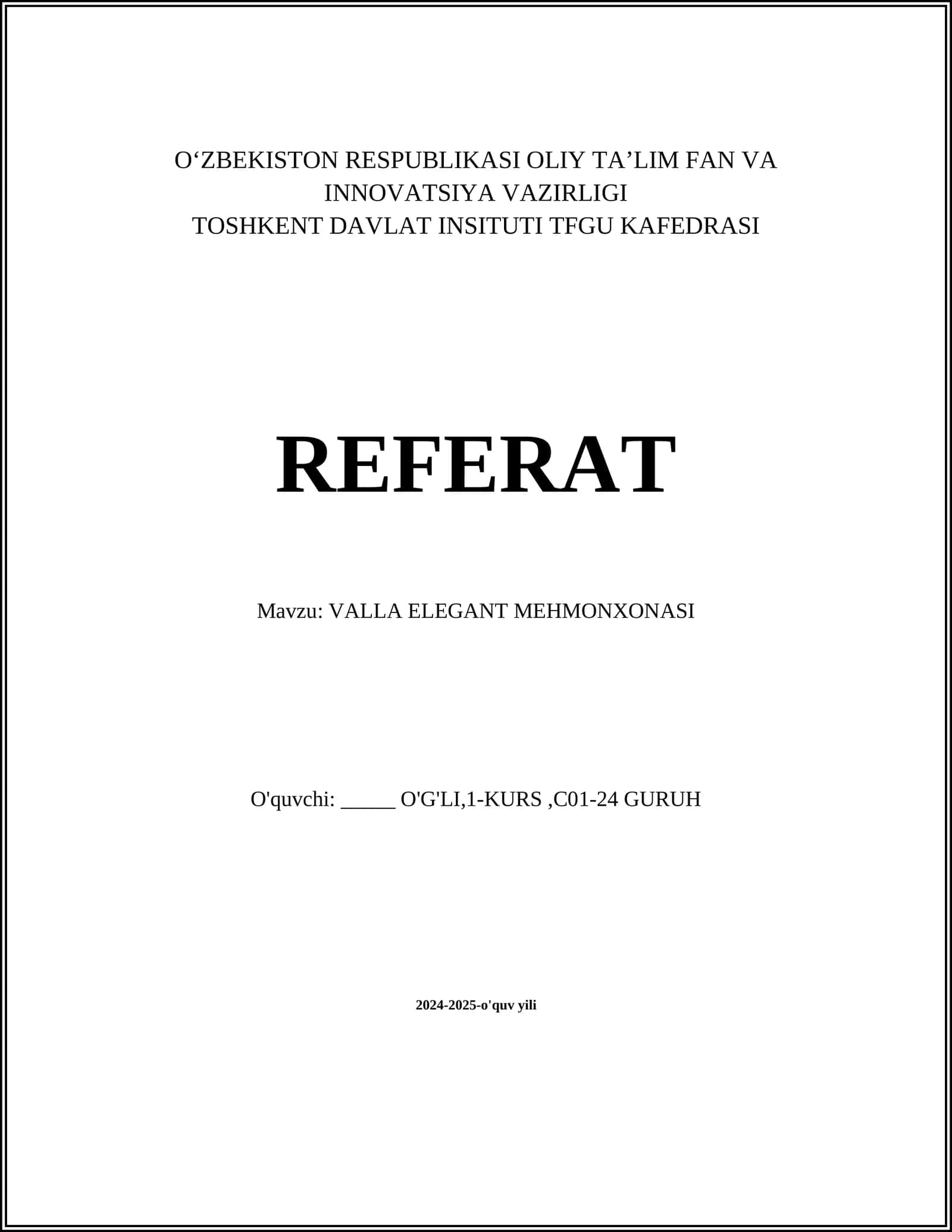 VALLA ELEGANT MEHMONXONASI