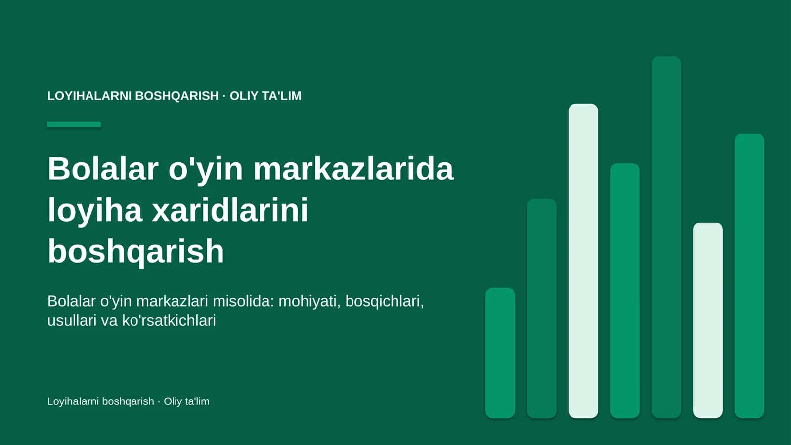 Bolalar o'yin markazlarida loyiha xaridlarini boshqarish
