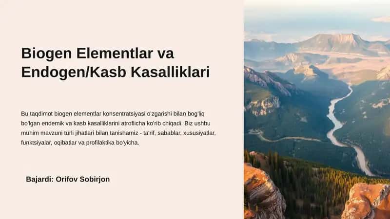 Biogen Elementlar va Endogen/Kasb Kasalliklari