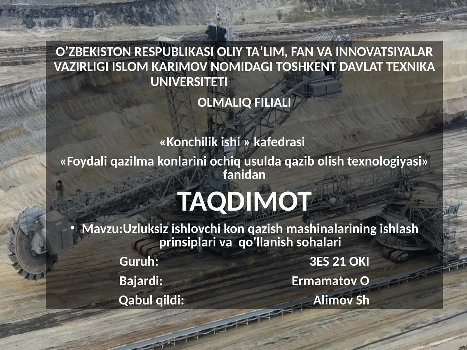 Uzluksiz ishlovchi kon qazish mashinalarining ishlash prinsiplari va qo’llanish sohalari