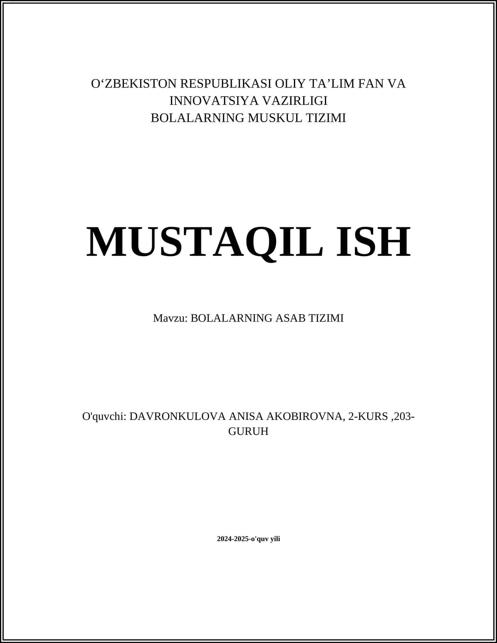 BOLALARNING ASAB TIZIMI