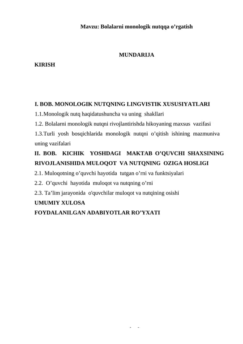 Bolalarni monologik nutqqa o’rgatish