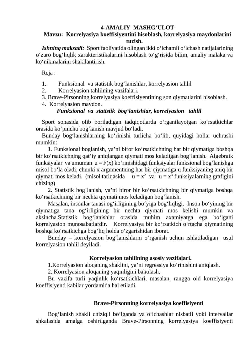 korrelyatsiya koeffitsiyentini hisoblash