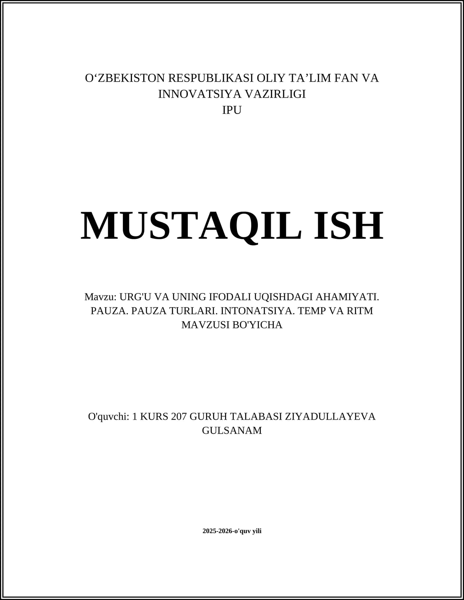 URG'U VA UNING IFODALI UQISHDAGI AHAMIYATI