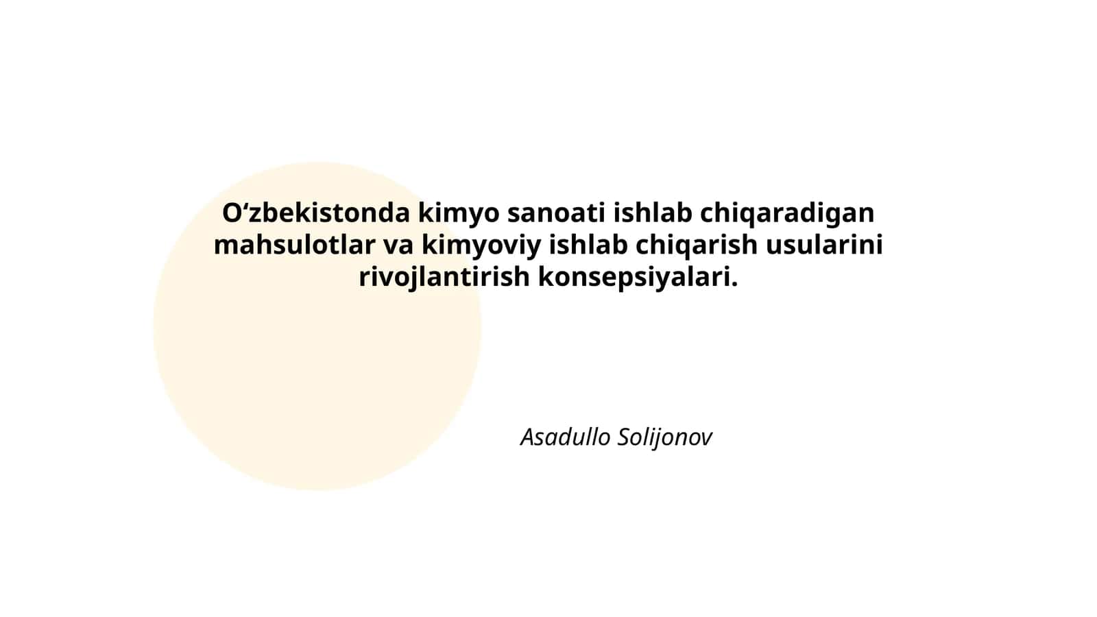 Oʻzbekistonda kimyo sanoati ishlab chiqaradigan mahsulotlar va kimyoviy ishlab chiqarish usularini rivojlantirish konsepsiyalari