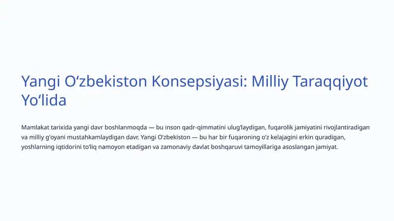 Yangi Oʻzbekiston Konsepsiyasi: Milliy Taraqqiyot Yoʻlida