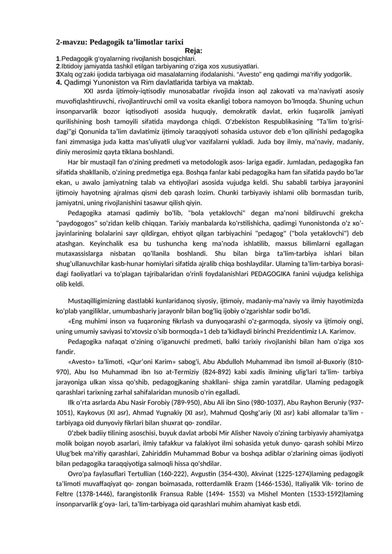 Pedagogik ta’limotlar tarixi