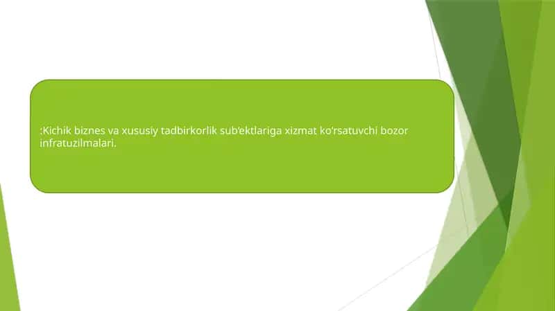 Xususiy tadbirkorlik sub‘ektlariga xizmat ko‘rsatuvchi bozor infratuzilmalari