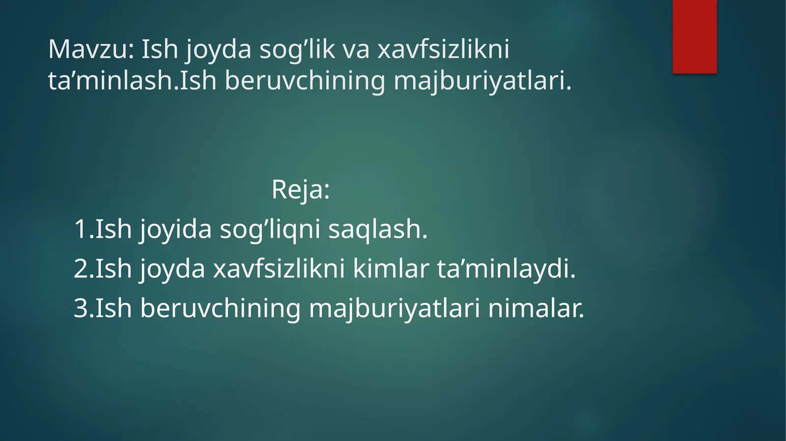 Ishjoydasog’likvaxavfsizliknita’minlash.Ishberuvchiningmajburiyatlari