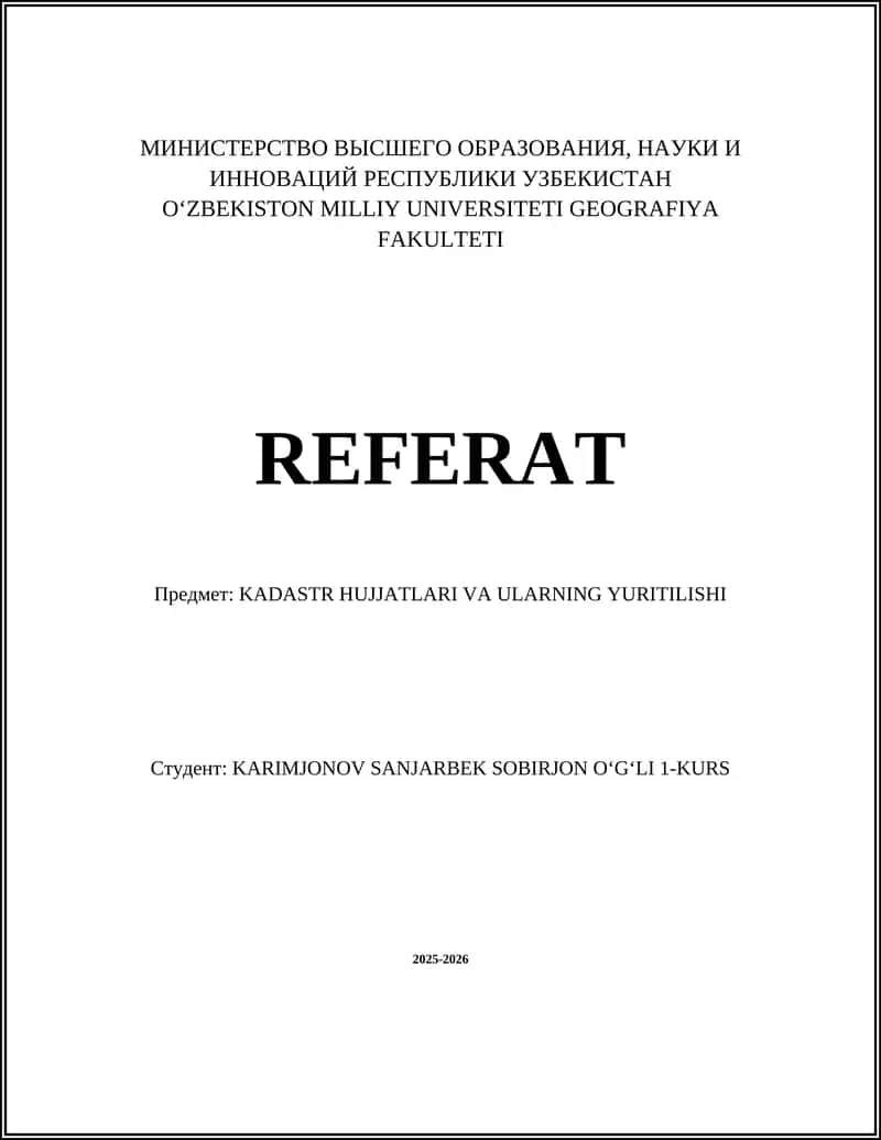 KADASTR HUJJATLARI VA ULARNING YURITILISHI