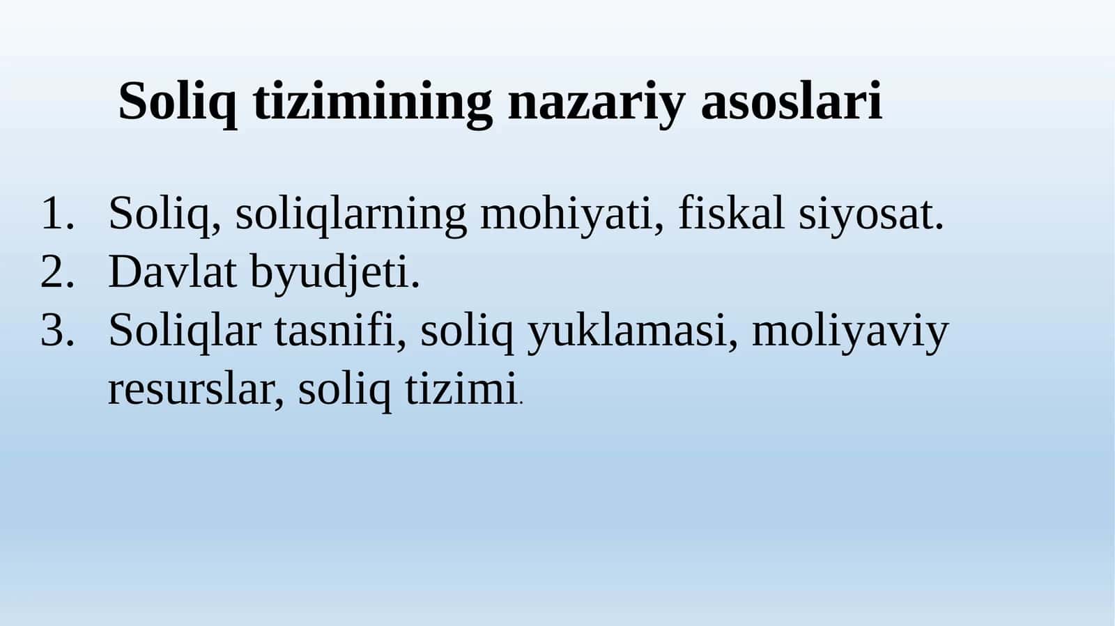 Soliq tizimining nazariy asoslari