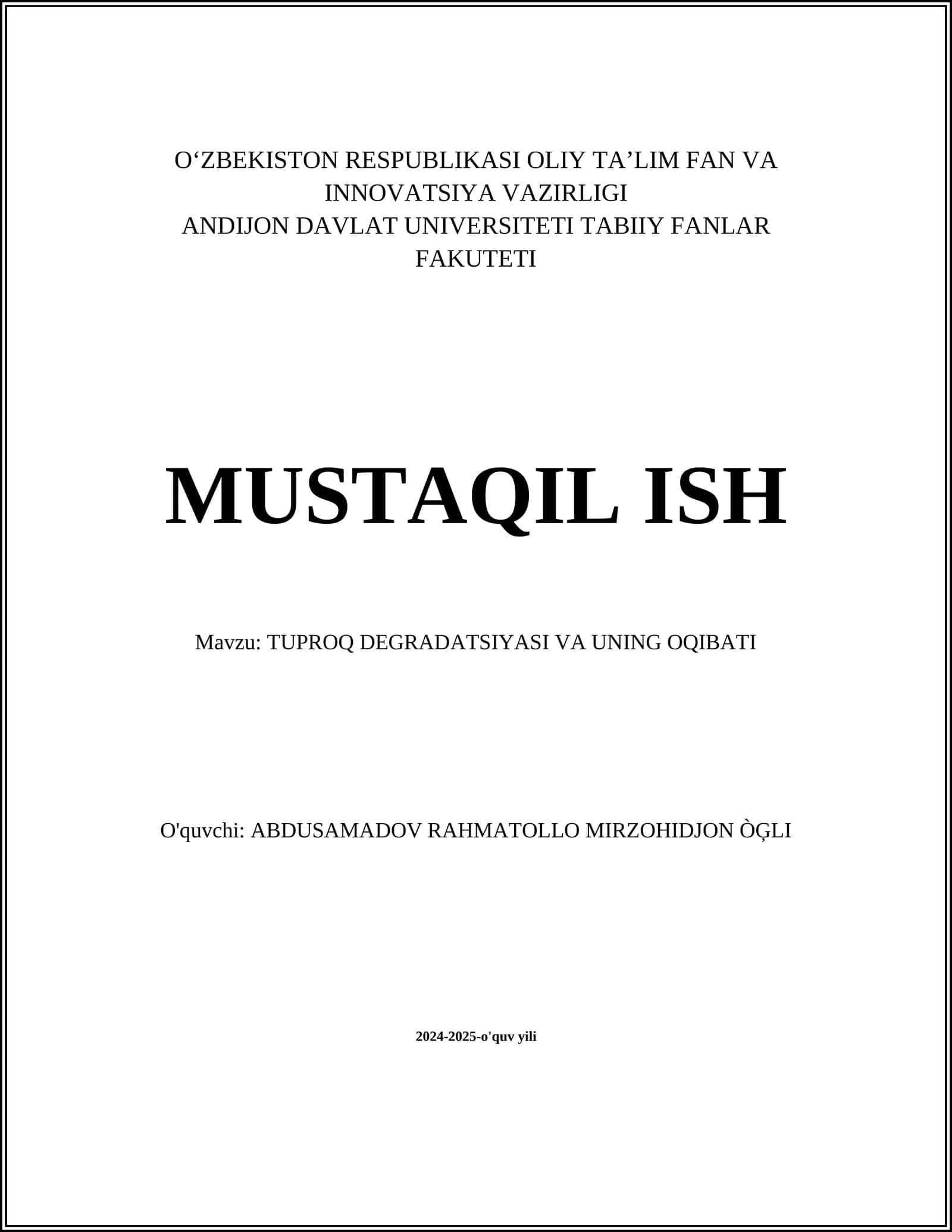 TUPROQ DEGRADATSIYASI VA UNING OQIBATI
