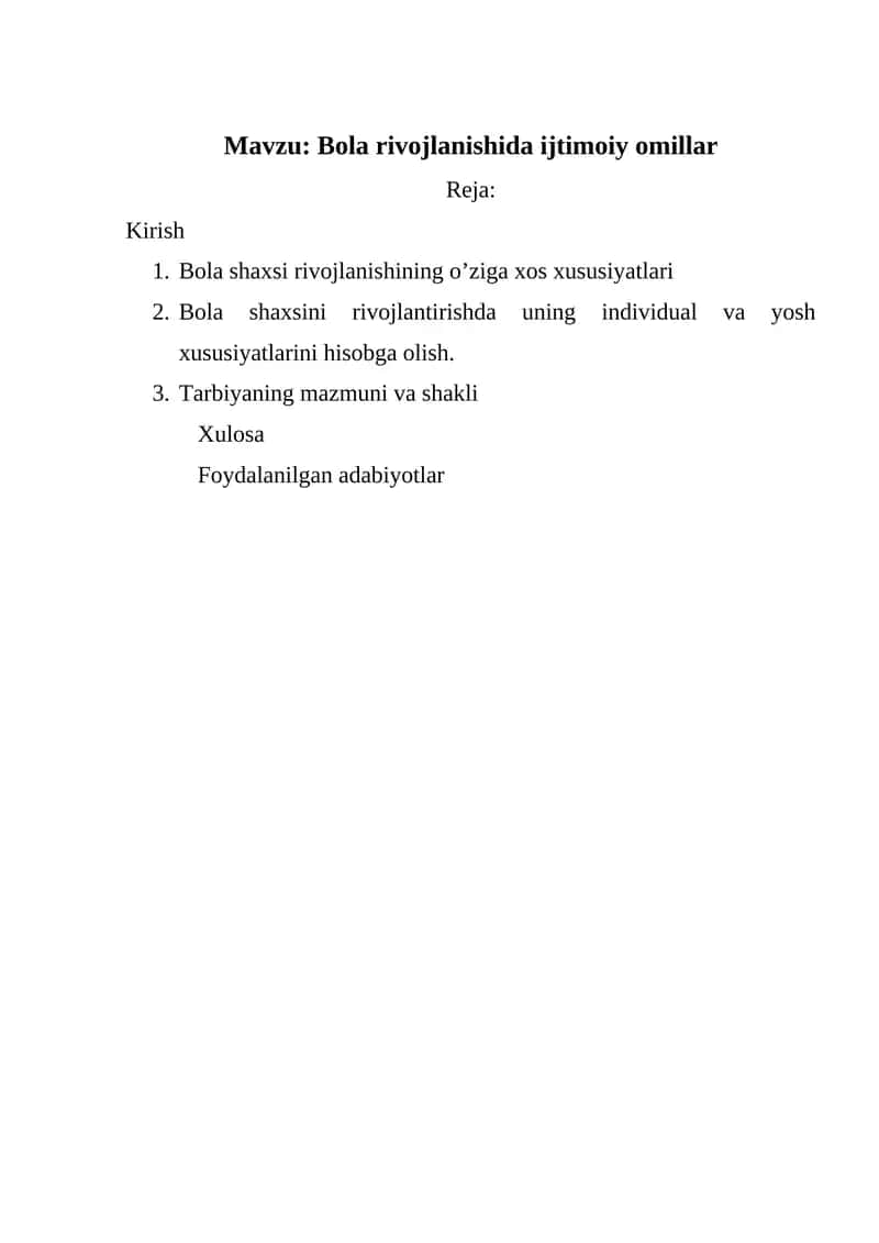 Bola rivojlanishida ijtimoiy omillar
